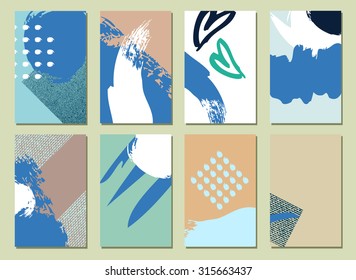 Set of  Modern Hipster  hand drawn Background. Made with Ink. Creative Unusual Retro Patterns for Placards, Invitation, Posters, Flyers and Banner Designs.