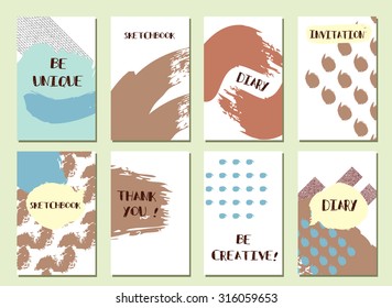 Set of  Modern Hipster  hand drawn Background. Made with Ink. Creative Unusual Retro Patterns for Placards, Invitation, Posters, Flyers and Banner Designs.