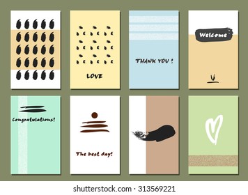 Set of  Modern Hipster Trendy  hand drawn Card. Made with Ink. Business Creative Contemporary Design. Templates For Placards, Posters, Flyers, Diary, Notebook, Invitation and Banner Designs.
