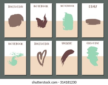 Set of  Modern Hipster Trendy  hand drawn Card. Made with Ink. Business Creative Contemporary Design. Templates For Placards, Posters, Flyers, Diary, Notebook, Invitation and Banner Designs.