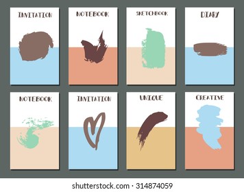 Set of  Modern Hipster Trendy  hand drawn Card. Made with Ink. Business Creative Contemporary Design. Templates For Placards, Posters, Flyers, Diary, Notebook, Invitation and Banner Designs.