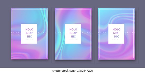 Set of Modern holographic pearl fllow abstract covers. Liquid vector illustration background