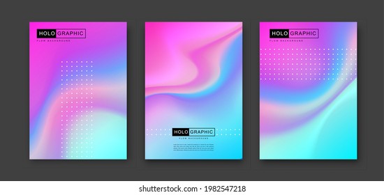 Set of Modern holographic pearl fllow abstract covers. Liquid vector illustration background