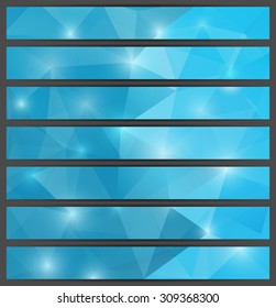 Set of modern horizontal banners with blue  polygonal background