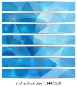 Set of modern horizontal banners with blue  polygonal background
