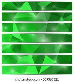 Set of modern horizontal banners with green  polygonal background