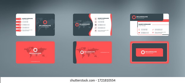 Set of modern horizontal corporate business card print templates. Vector illustration. Stationery design