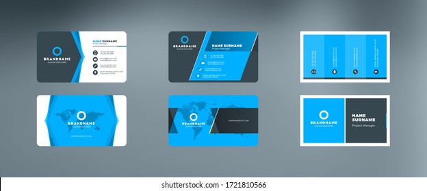 Set of modern horizontal corporate business card print templates. Vector illustration. Stationery design