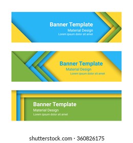 Set of modern horizontal vector banners in a material design style. Can be used as a business template or in a web design. Vector illustration.