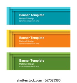 Set of modern horizontal vector banners in a material design style. Can be used as a business template or in a web design. Vector illustration.