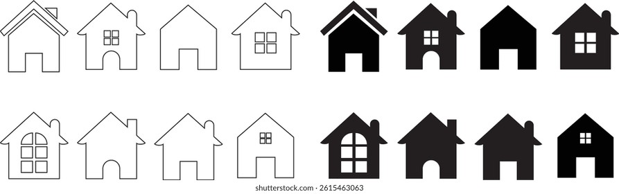 Set of Modern House Icons - Simple and Clean Line Art for Real Estate, Architecture, and Home Themes