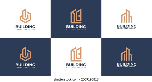 Set of modern house logo collection with line art concept