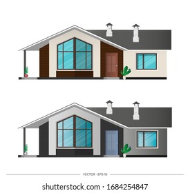 Set of Modern houses, cottage, town house with shadows. Architectural visualization of the cottage outside. Realistic vector illustration.