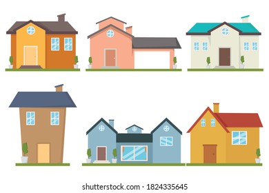 Set of  Modern houses front view.    Collection Isolated vector illustration