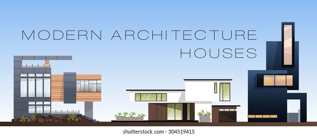 Set of modern houses/buildings in colorful vector illustration