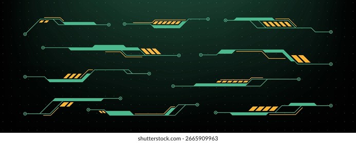 Set of modern hud vector graphics elements. Futuristic digital display interface for technology and gaming.