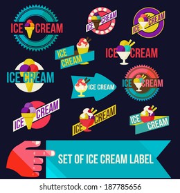 Set of modern ice cream shop badges and labels, vector illustration