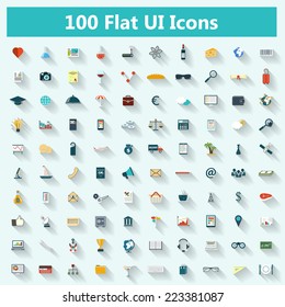 Set of modern icons in flat design with long shadows for banners, covers, brochures, logos, mobile applications. Vector eps10 illustration