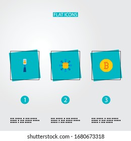 Set of modern icons flat style symbols with crypto currency, selfie, big data and other icons for your web mobile app logo design.