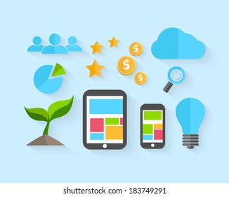 Set of modern icons in flat style with long shadows