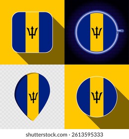 Set of modern icons with the national flag of Barbados.