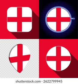 Set of modern icons with the national flag of England.
