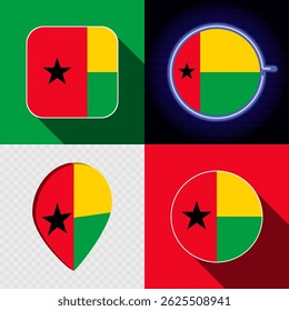 Set of modern icons with the national flag of Guinea Bissau.