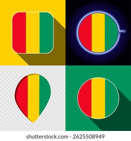 Set of modern icons with the national flag of Guinea.