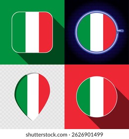 Set of modern icons with the national flag of Italy.