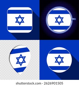 Conjunto de ícones modernos com a bandeira nacional de Israel.