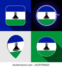 Set of modern icons with the national flag of Lesotho.