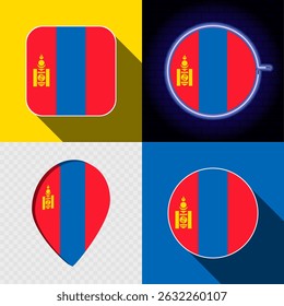 Set of modern icons with the national flag of Mongolia.