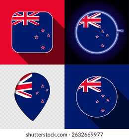 Set of modern icons with the national flag of New Zealand.