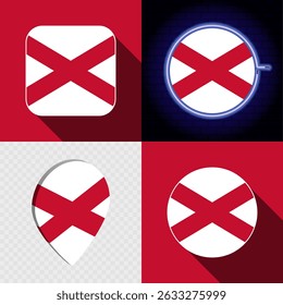Set of modern icons with the national flag of Northern Ireland.