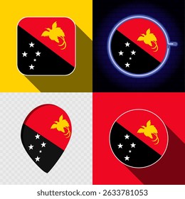 Set of modern icons with the national flag of Papua New Guinea.