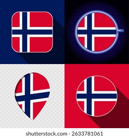 Set of modern icons with the national flag of Norway.