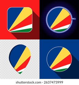 Set of modern icons with the national flag of Seychelles.