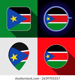 Set of modern icons with the national flag of South Sudan.