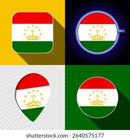 Set of modern icons with the national flag of Tajikistan.