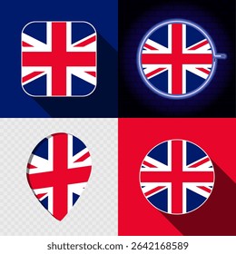Set of modern icons with the national flag of United Kingdom.