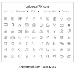 Set of modern icons: web icons, business, office, communication, finance applications. Thin line. Black