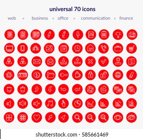 Set of modern icons: web icons, business, office, communication, finance applications. Thin line. Red