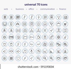 Set of modern icons: web icons, business, office, communication, finance applications. Thin line. Navy blue.