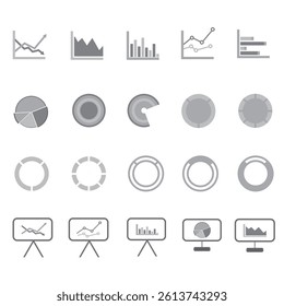 A set of modern infographic icons for business, finance, and education topics. Designed in a flat style with blue gradient tones, suitable for dashboards, slides, and data presentations.