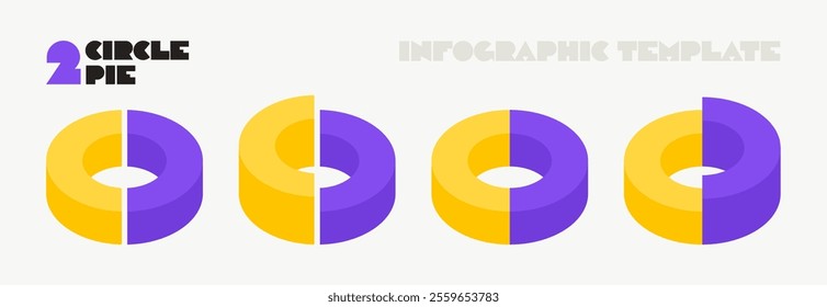 Set of modern infographic with isometric circles consisting of two segment. Design for data visualisation, presentations, business reports and infographic templates. Vector illustration