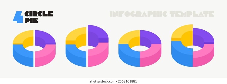 Set of modern infographic with isometric circles consisting of four segment. Design for data visualisation, presentations, business reports and infographic templates. Vector illustration