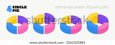 Set of modern infographic with isometric circles consisting of four segment. Design for data visualisation, presentations, business reports and infographic templates. Vector illustration