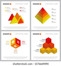 Set of modern infographic template can be used for web design, presentation slide, advertising. Business concept with percentage, pyramid and step charts