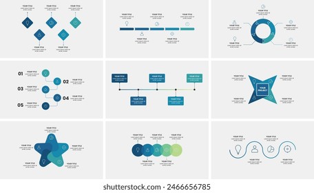 Set of Modern infographic template. Creative business process for presentation. Pitch deck workflow design in vector.