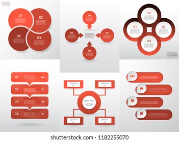 Set of modern infographic vector elements with 4 options for web, print, magazine, flyer, brochure, media, marketing and advertising concepts.